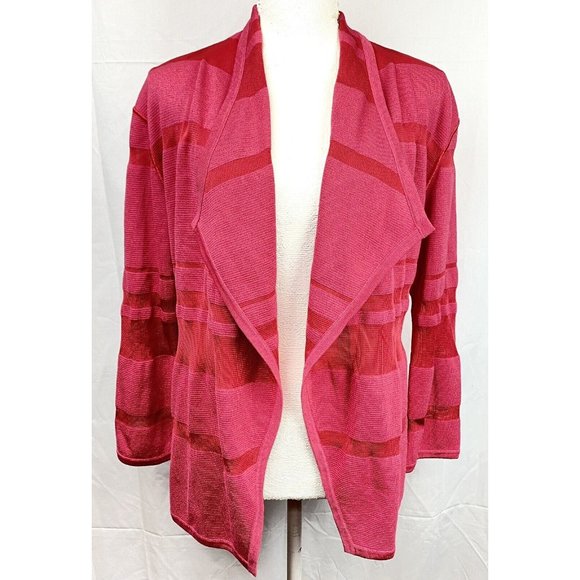 St‎ John Womens Open Front Cardigan Pink Red Size Small Striped Long Sleeve - Picture 2 of 7